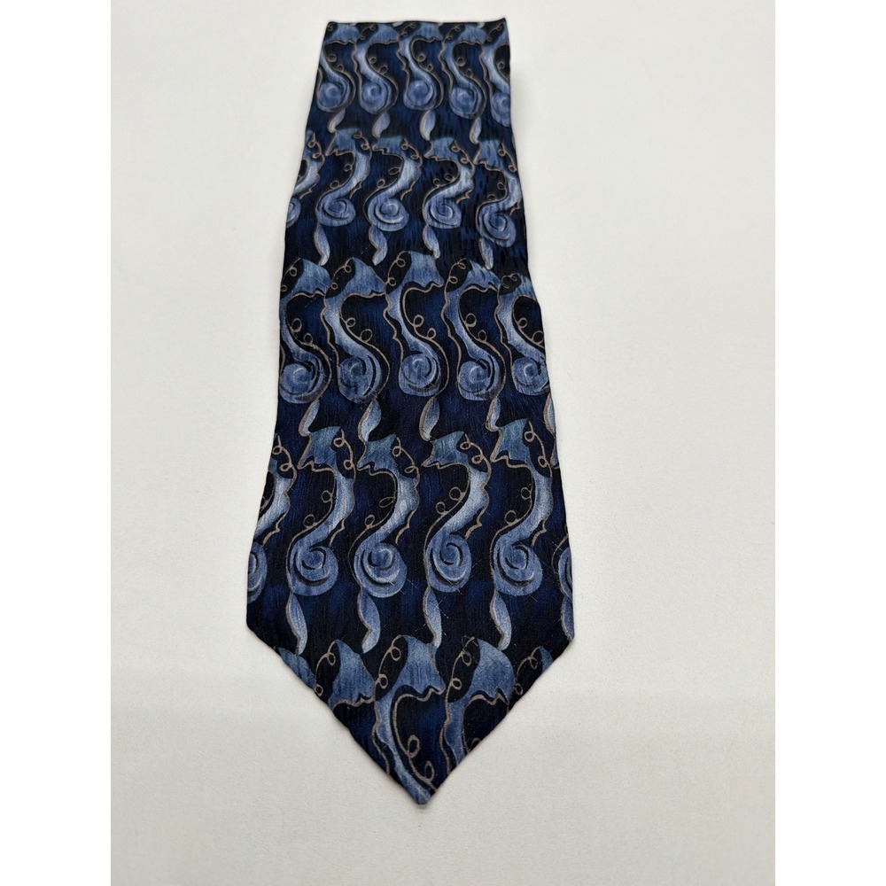 Jimmy'z Stonehenge Mens Silk Necktie Navy Blue Abstract Swirl Peggy Fleming